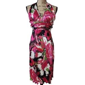 Laura Vann Silk Halter Floral Mini Dress - Small